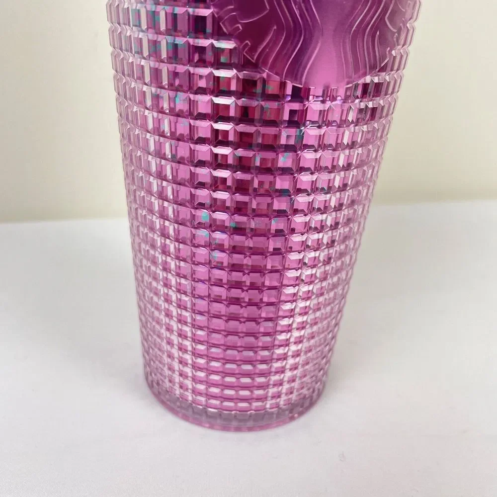 Starbucks 2021‎ Pink Teal Grid Cup Tumbler 24 oz